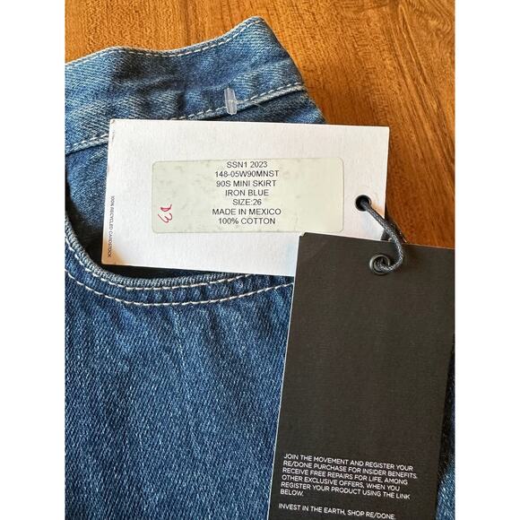 RE/DONE 90s Mini Denim Skirt Iron Blue Cotton Vintage Style Size 26 - Picture 2 of 6